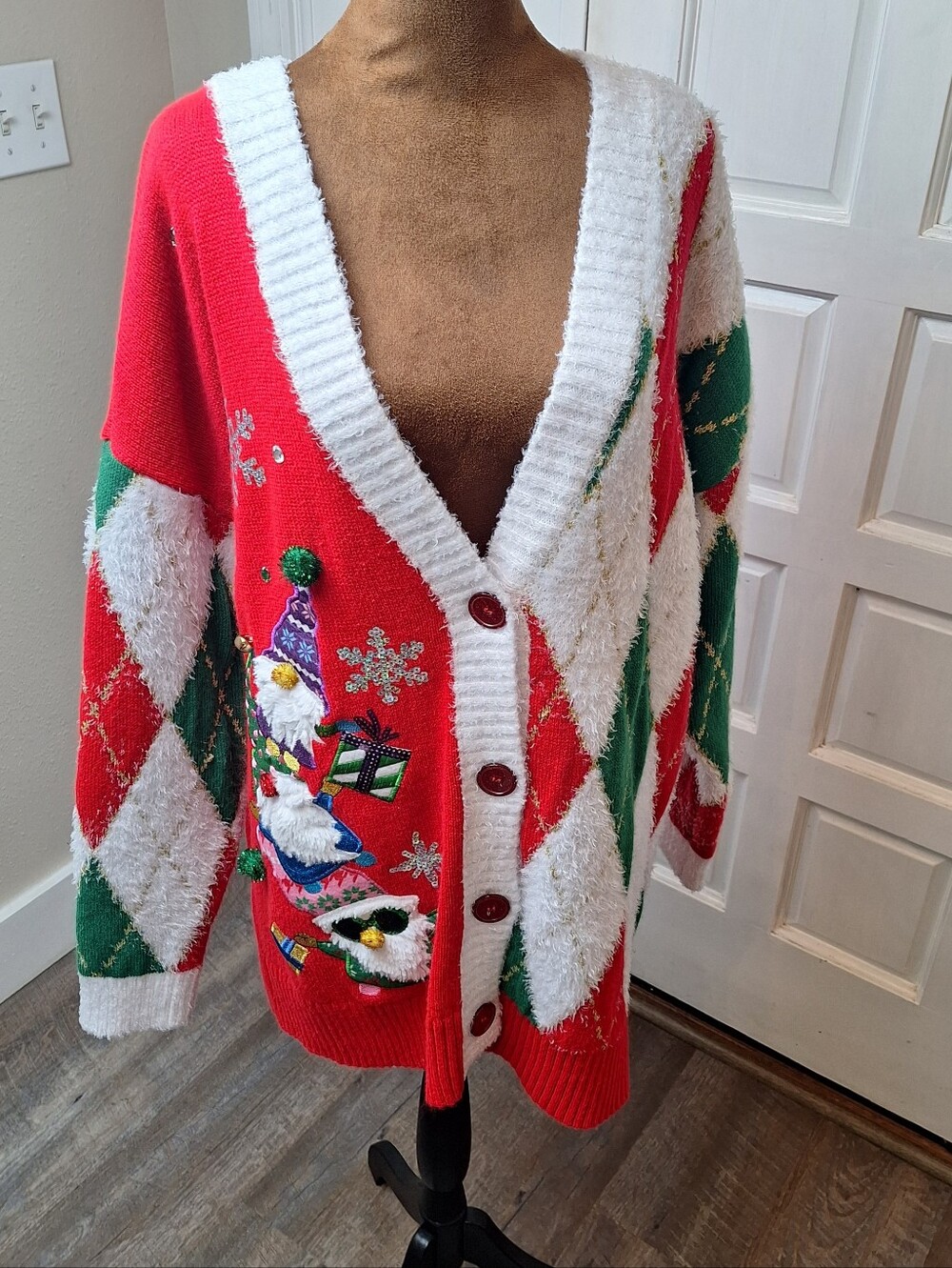 Holiday Time Embellished Christmas Cardigan Sz 16/18